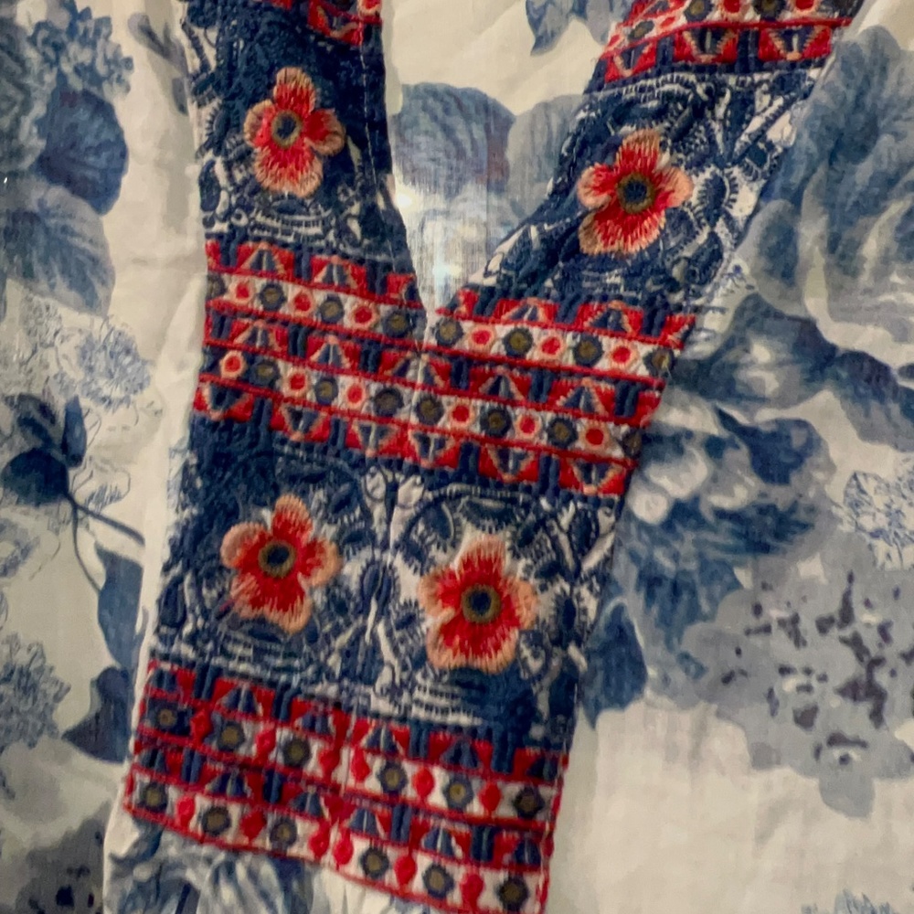 Johnny Was Blue and White Floral and Embroidery Dress - Picture 6 of 12